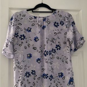 Light Purple and blue floral top with ruffle sleeves